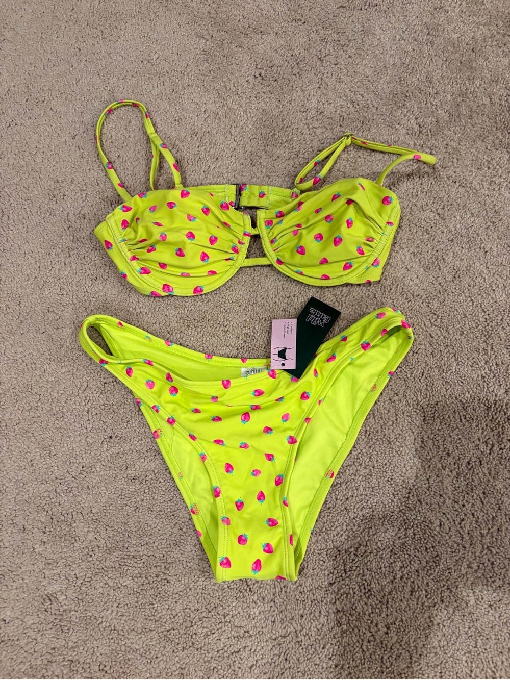 wild fable Neon Yellow Bikini with Hot Pink Strawberry Print